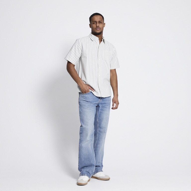 Short sleeve linen blend shirt "Isak Stripe" Light Green